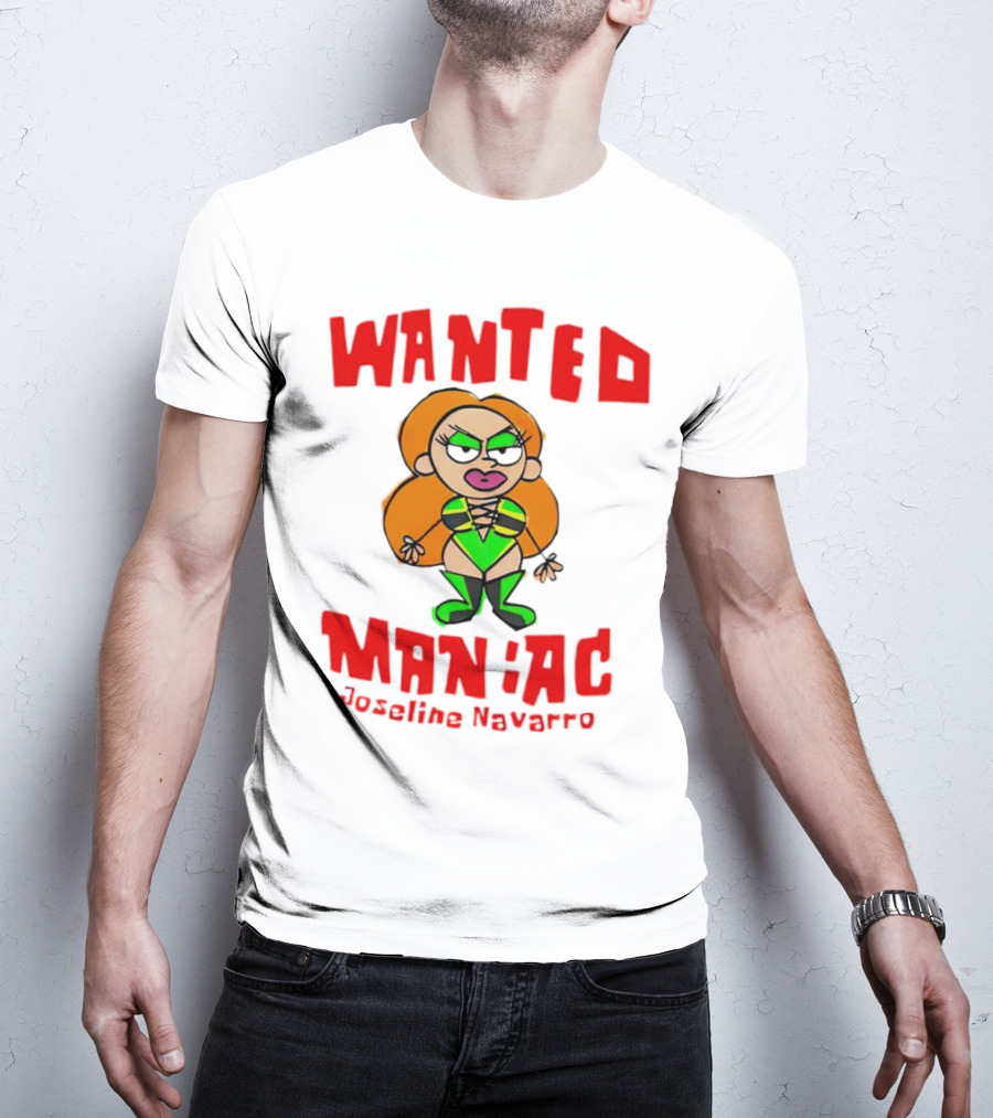 Wanted Maniac Joseline Navarro Cartoon Character In Green T-Shirt