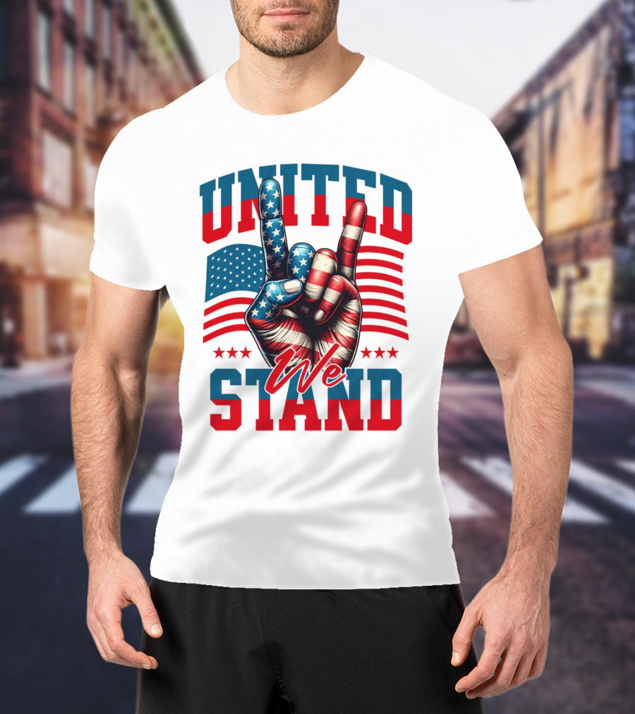 United We Stand American Flag Hand Gesture T-Shirt