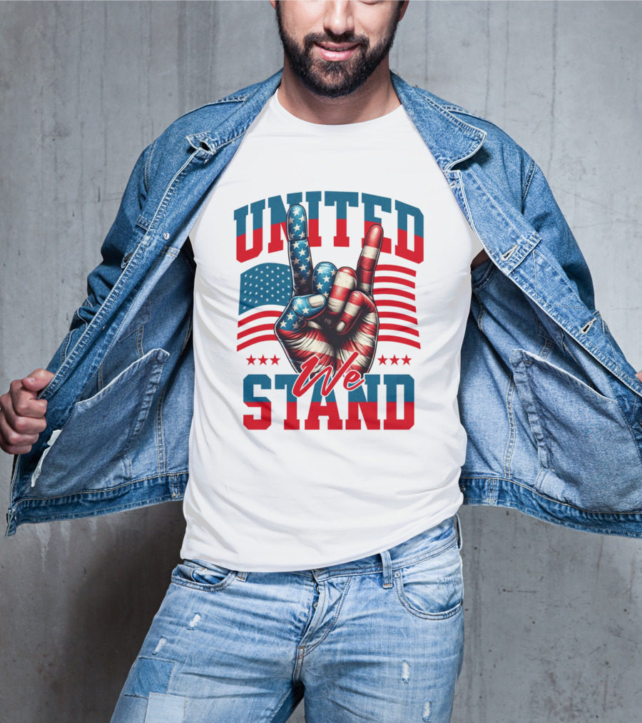United We Stand American Flag Hand Gesture T-Shirt