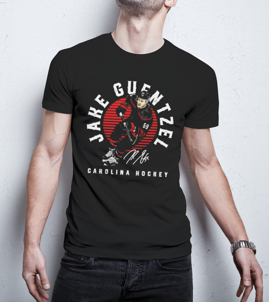 Jake Guentzel Carolina Hockey Number 59 Emblem With Red Circle And Signature T-Shirt