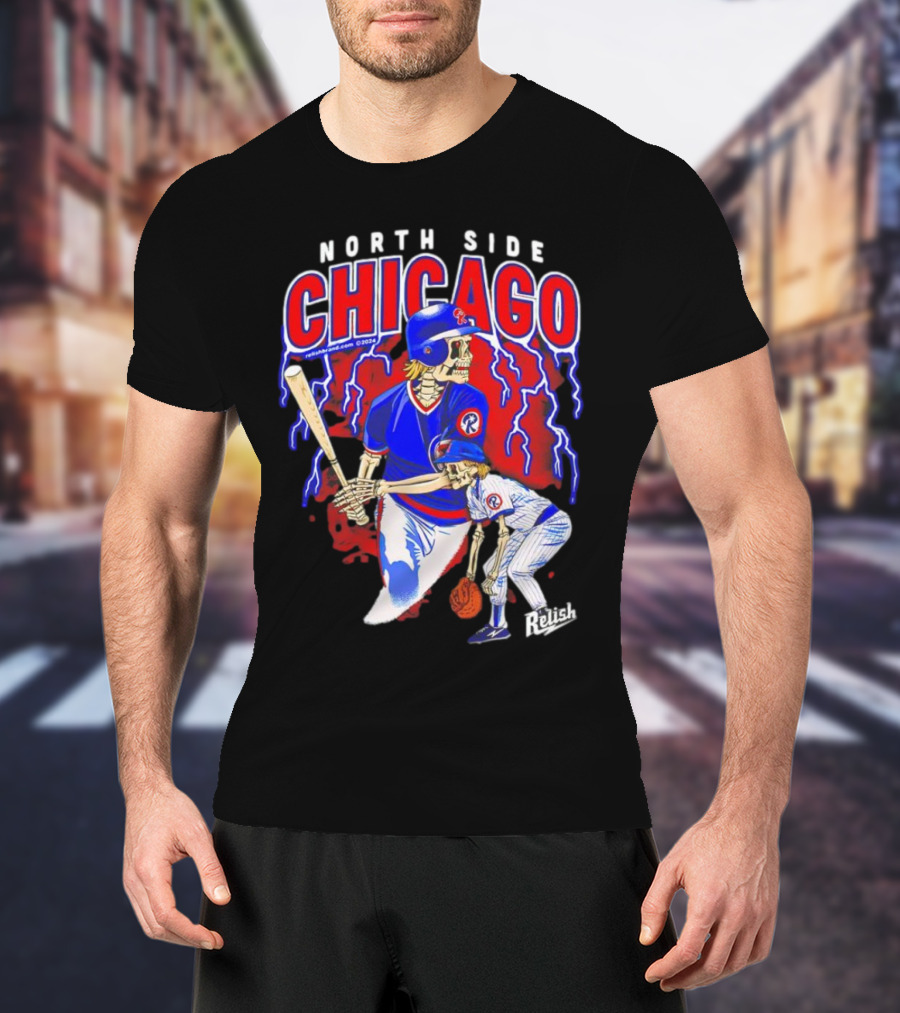 North Side Chicago Baseball Skeleton Relish T-Shirt