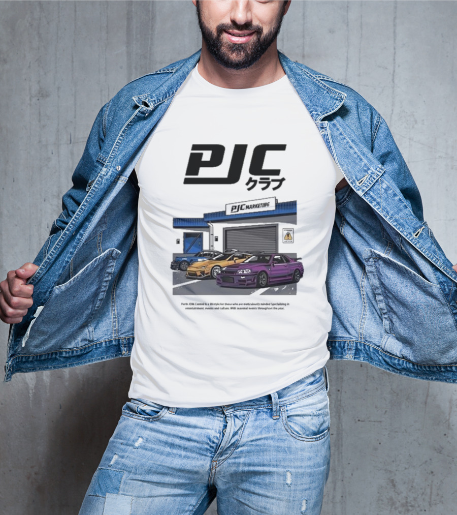 PJC クラブ Perth JDM Central PJC Marketing Garage Cars T-Shirt