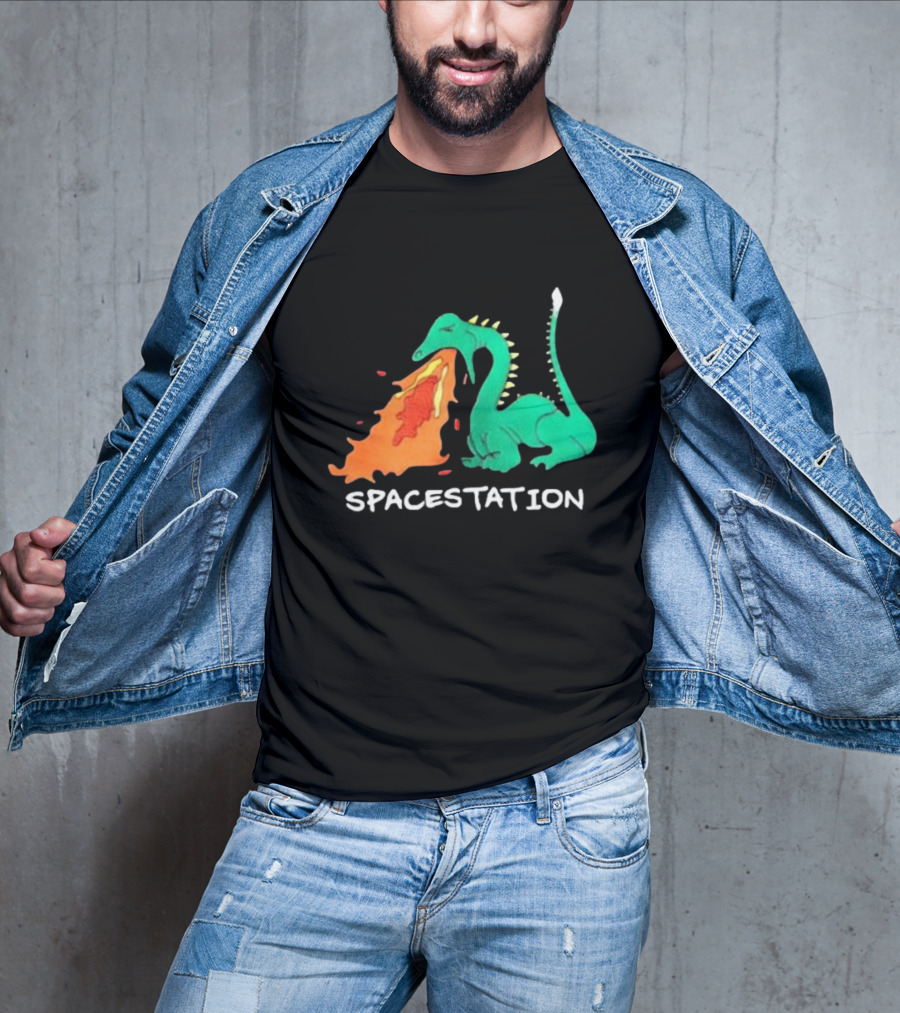 Spacestation Dragon Breathing Fire Gaming T-Shirt
