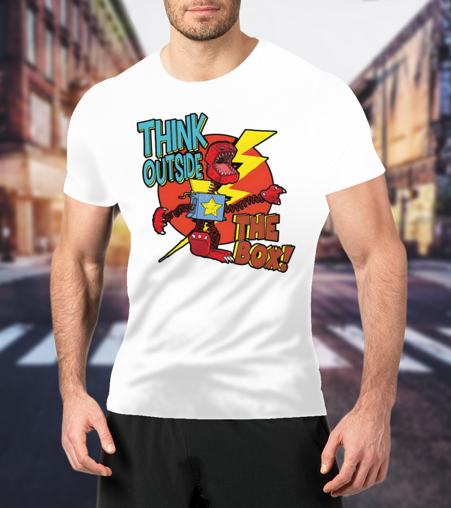 Think Outside The Box Red Monster With Lightning And Star Box Elements T-Shirt