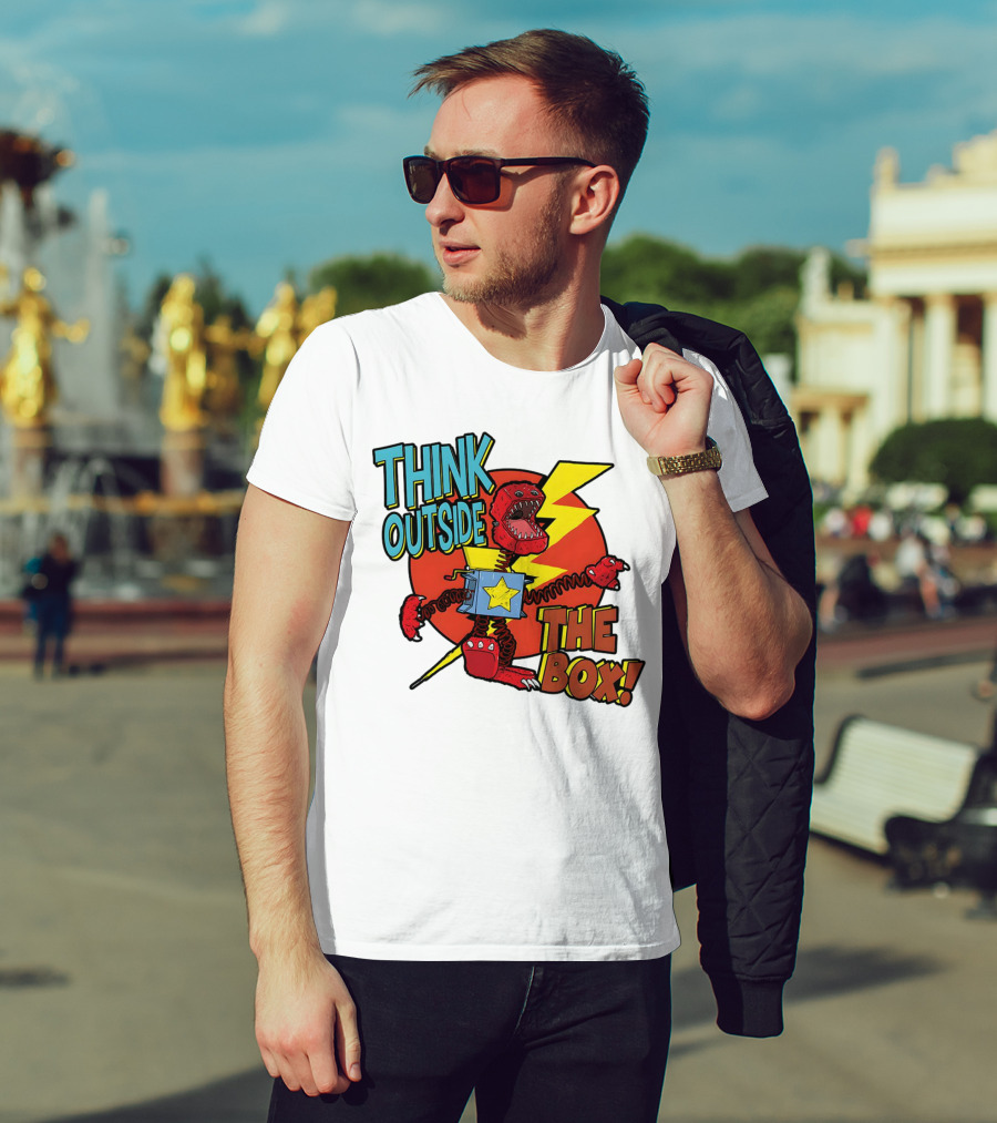 Think Outside The Box Red Monster With Lightning And Star Box Elements T-Shirt