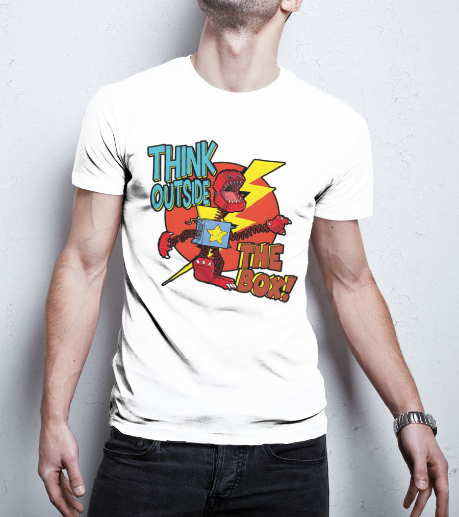 Think Outside The Box Red Monster With Lightning And Star Box Elements T-Shirt