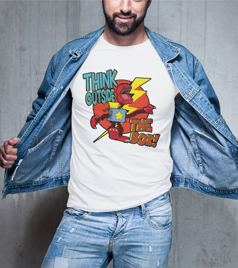 Think Outside The Box Red Monster With Lightning And Star Box Elements T-Shirt