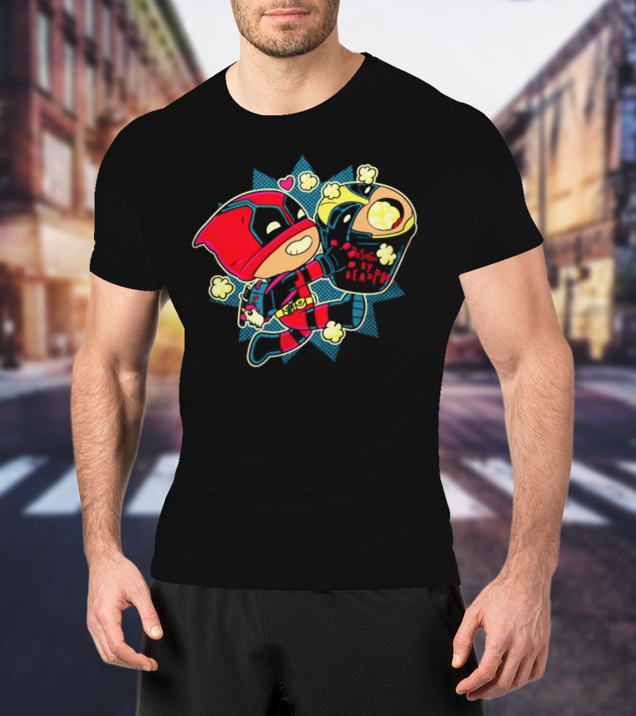 Deadpool Wolverine Pushing By Deadpool Popcorn Buckets Heart T-Shirt