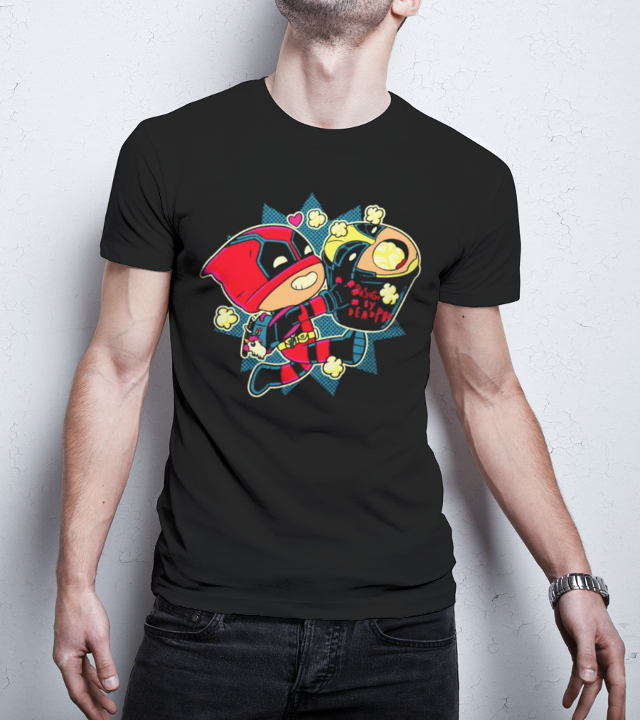 Deadpool Wolverine Pushing By Deadpool Popcorn Buckets Heart T-Shirt