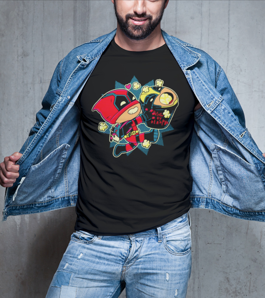 Deadpool Wolverine Pushing By Deadpool Popcorn Buckets Heart T-Shirt