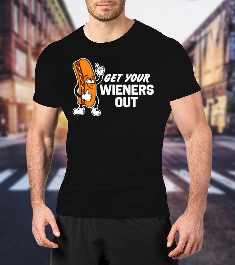 Get Your Wieners Out Animated Hotdog Thumbs Up Comedy T-Shirt