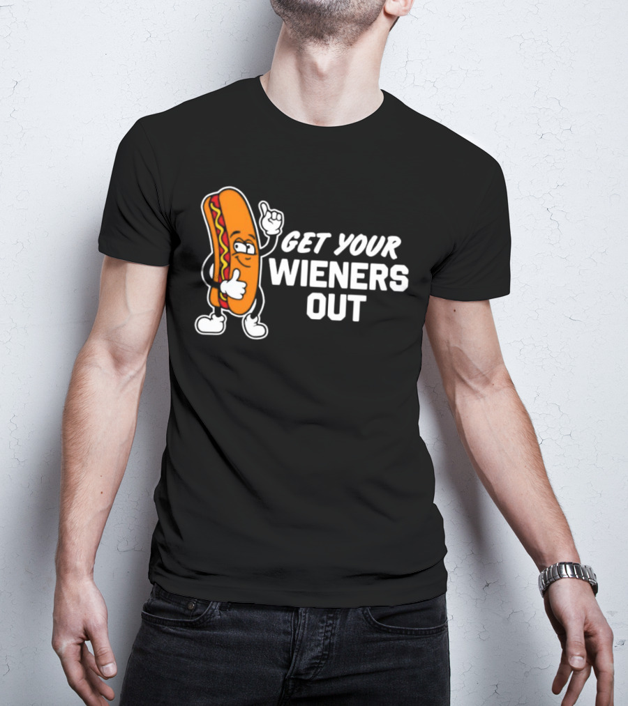 Get Your Wieners Out Animated Hotdog Thumbs Up Comedy T-Shirt