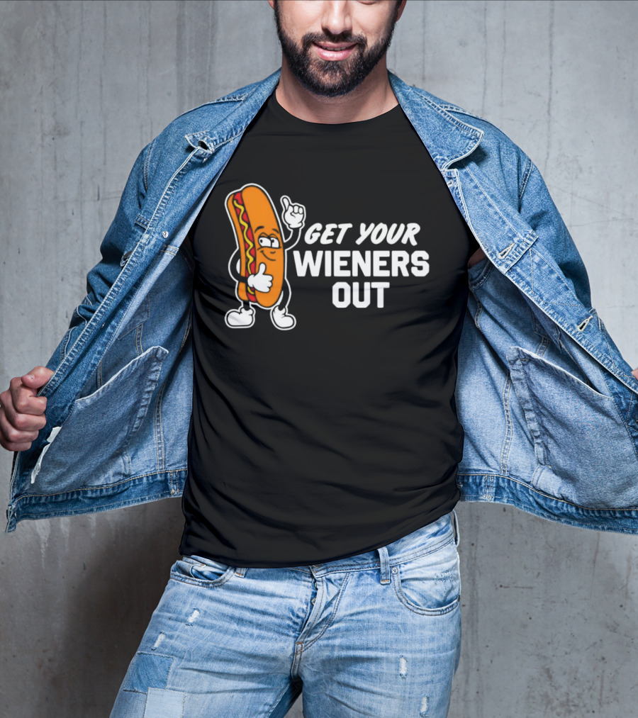 Get Your Wieners Out Animated Hotdog Thumbs Up Comedy T-Shirt