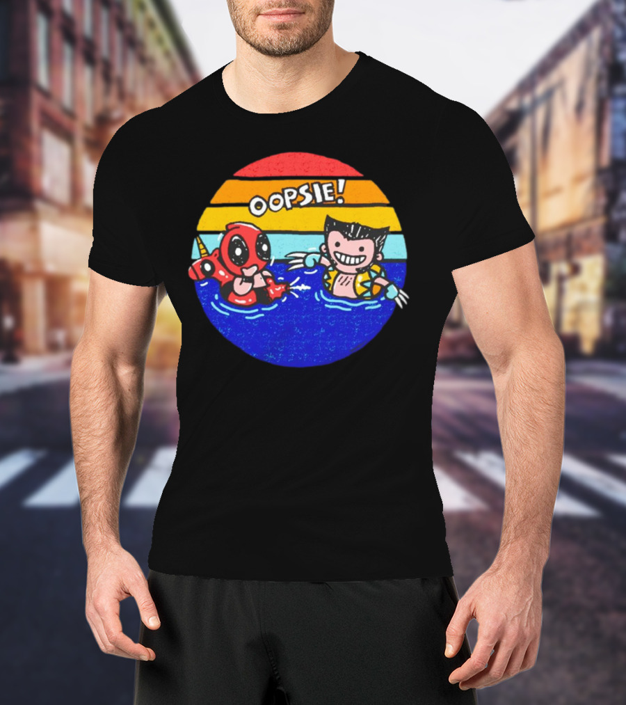 Wolverine Deadpool Oopsie Summer Claws Retro Rainbow Swim Fun T-Shirt