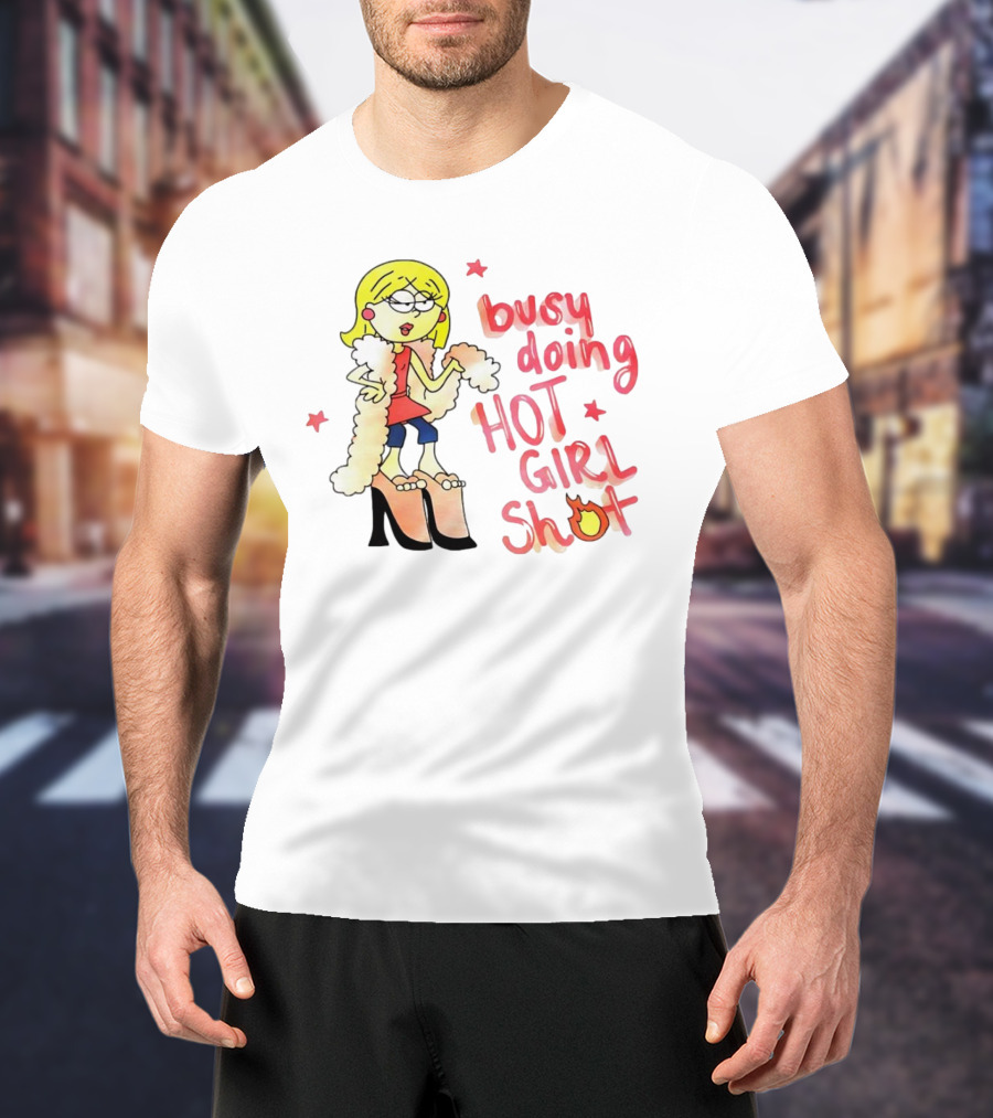 Busy Doing Hot Girl Shot Cartoon Style Fashion Humor T-Shirt