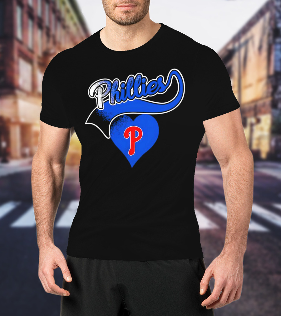 Phillies Heart Blue P Logo Baseball T-Shirt
