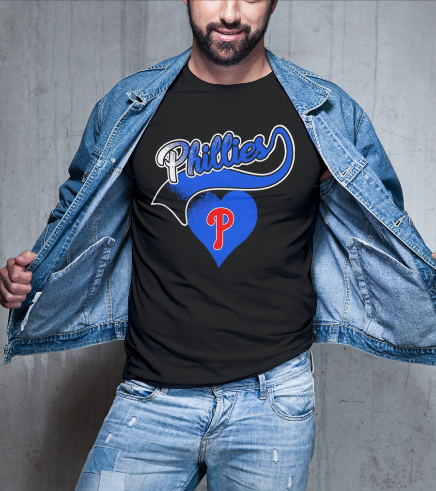 Phillies Heart Blue P Logo Baseball T-Shirt