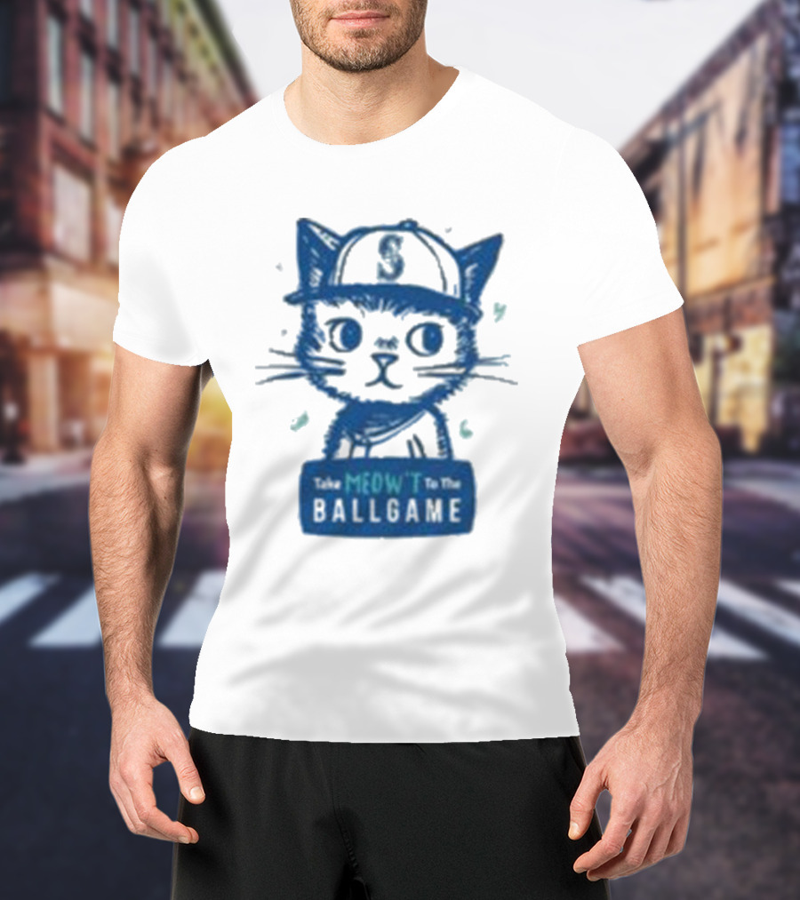 Mariners Take Meow’t To The Ballgame Cat In Baseball Cap T-Shirt