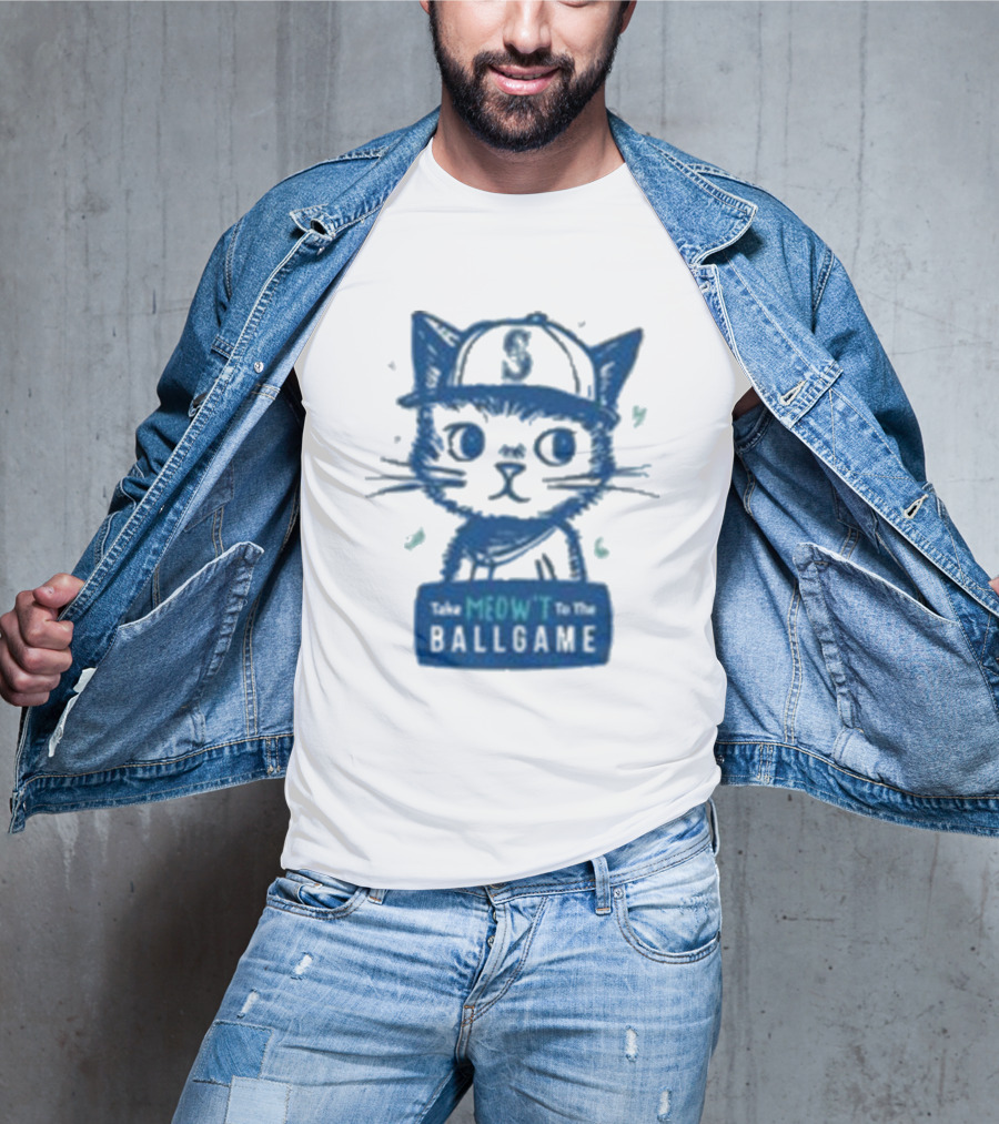 Mariners Take Meow’t To The Ballgame Cat In Baseball Cap T-Shirt