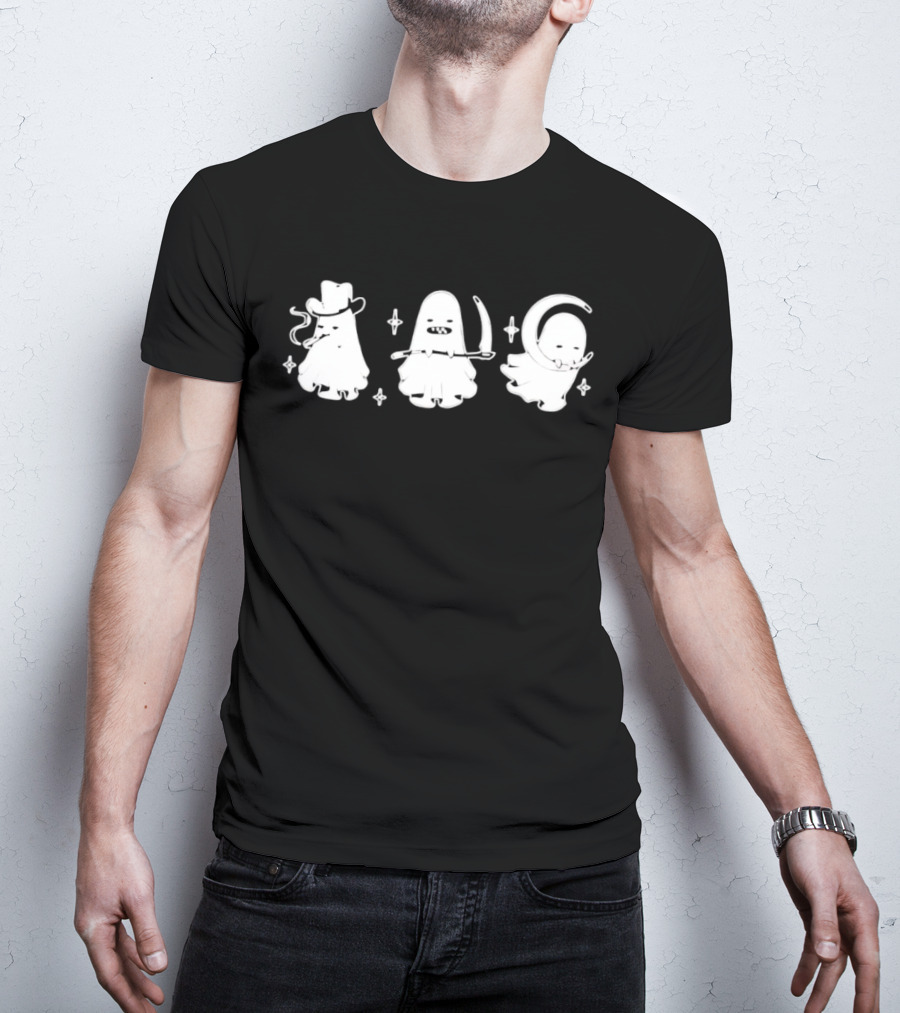 Cowboy Ghosts With Scythe And Crescent Moon T-Shirt