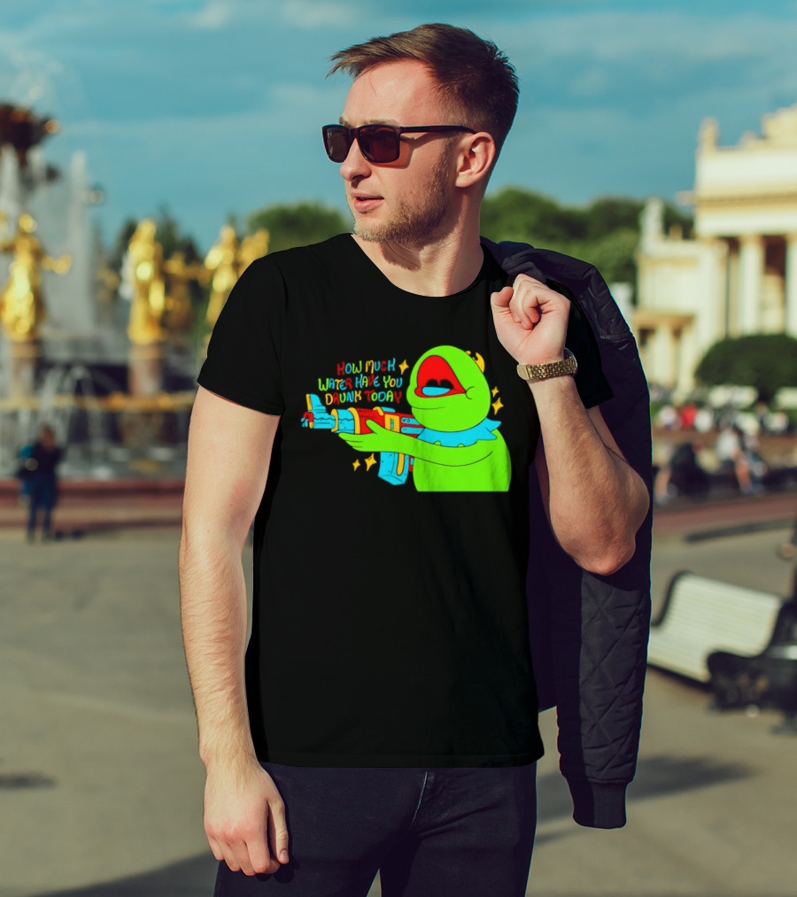Kermit How Much Water Have You Drunk Today Gun Drawing T-Shirt