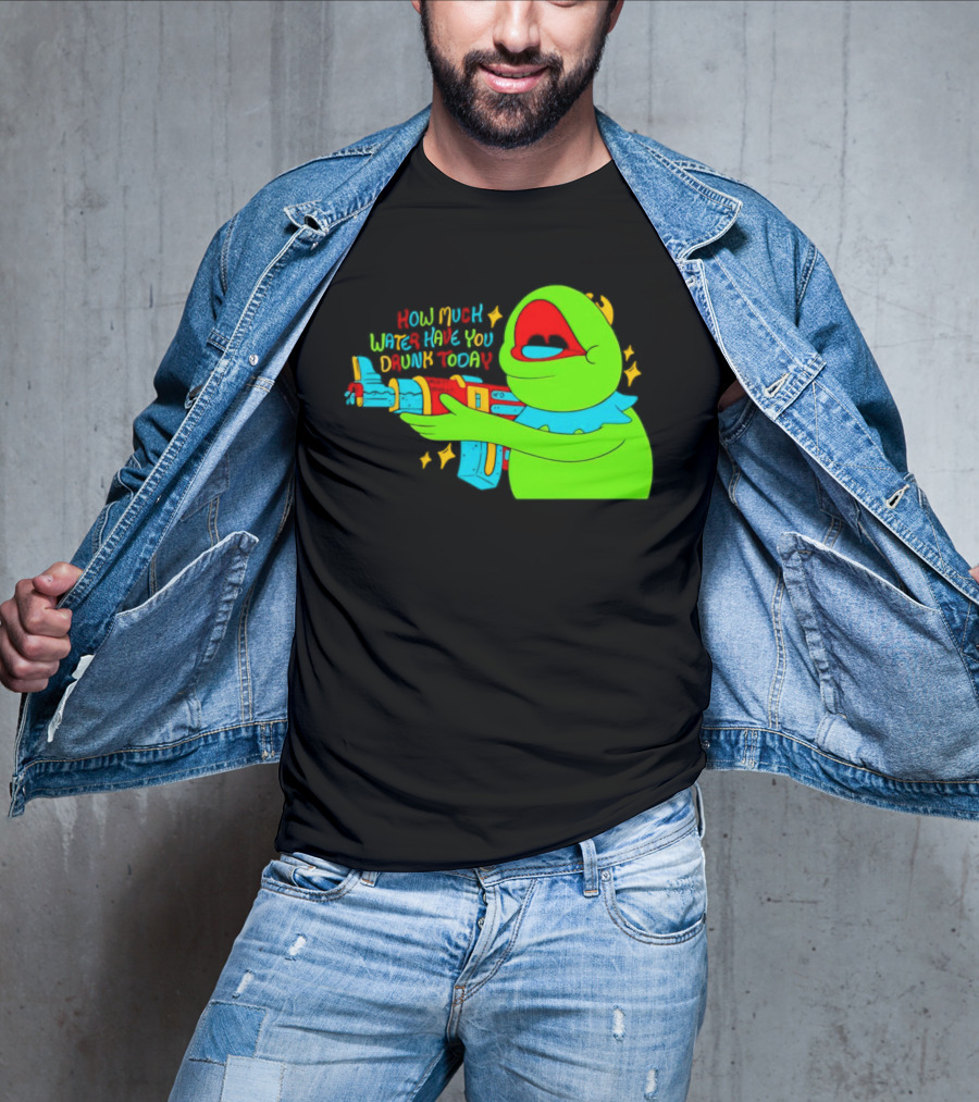 Kermit How Much Water Have You Drunk Today Gun Drawing T-Shirt