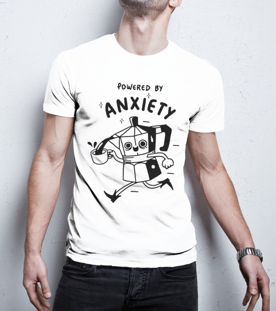 Kazisvet Powered By Anxiety Energetic Coffee Pot Cartoon T-Shirt