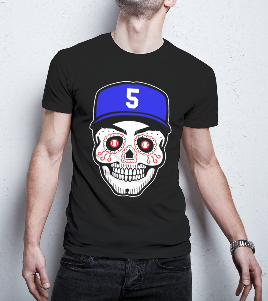 Freddie Freeman Sugar Skull Design Los Angeles Dodgers Number 5 Baseball Cap T-Shirt