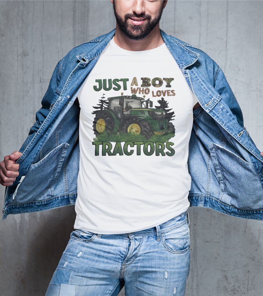 Just A Boy Who Loves Tractors With Green Farm Tractor Image T-Shirt