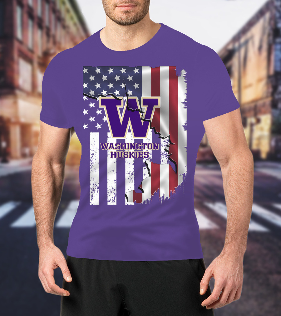 Washington Huskies W Logo American Flag T-Shirt