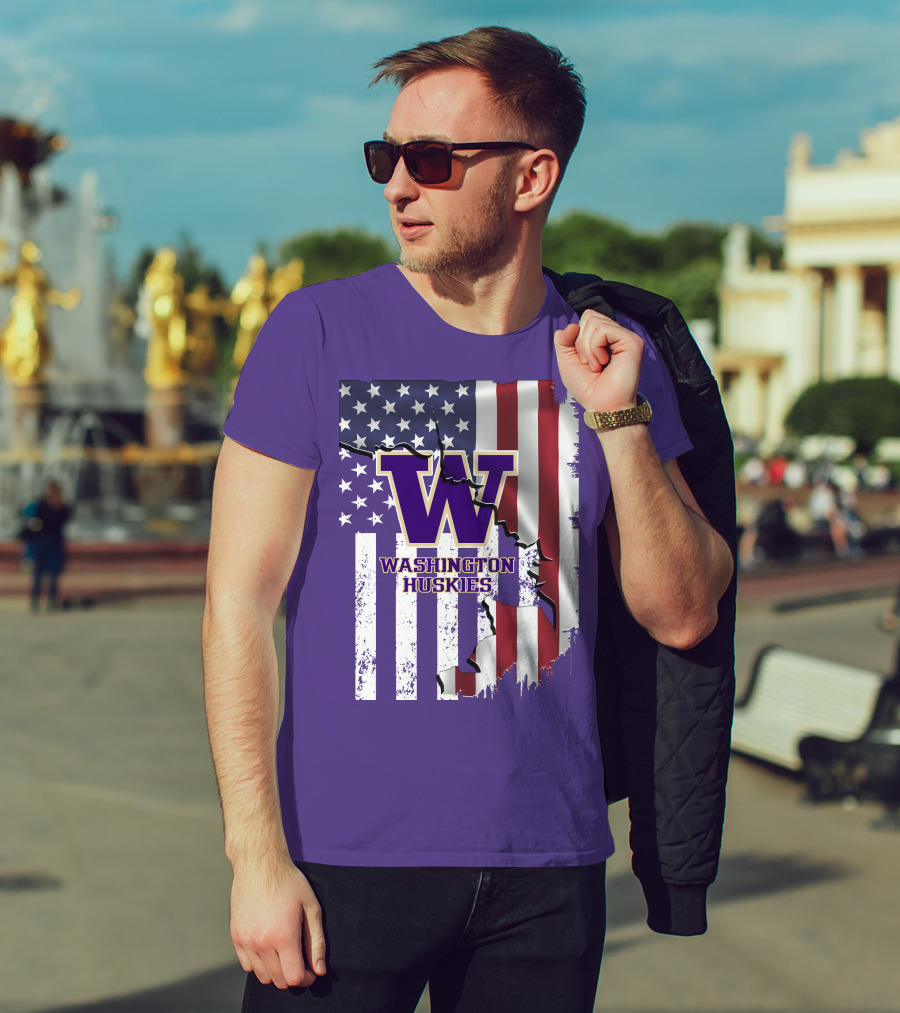 Washington Huskies W Logo American Flag T-Shirt