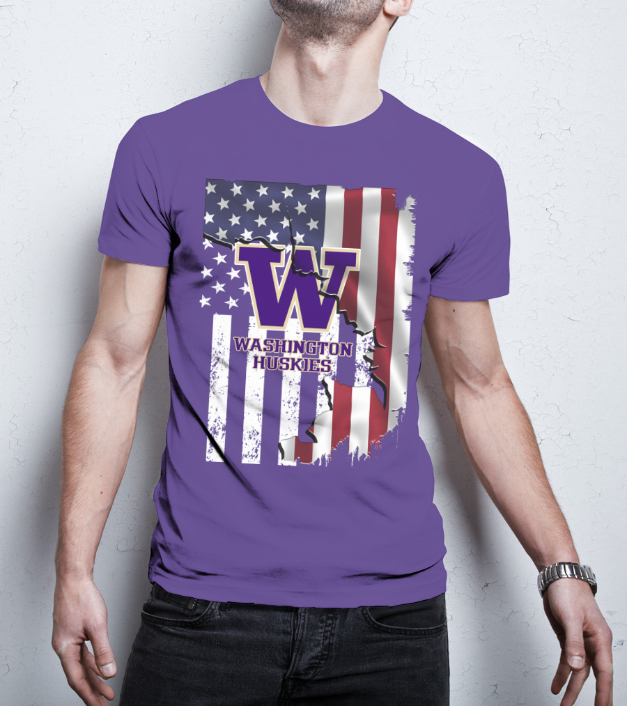 Washington Huskies W Logo American Flag T-Shirt
