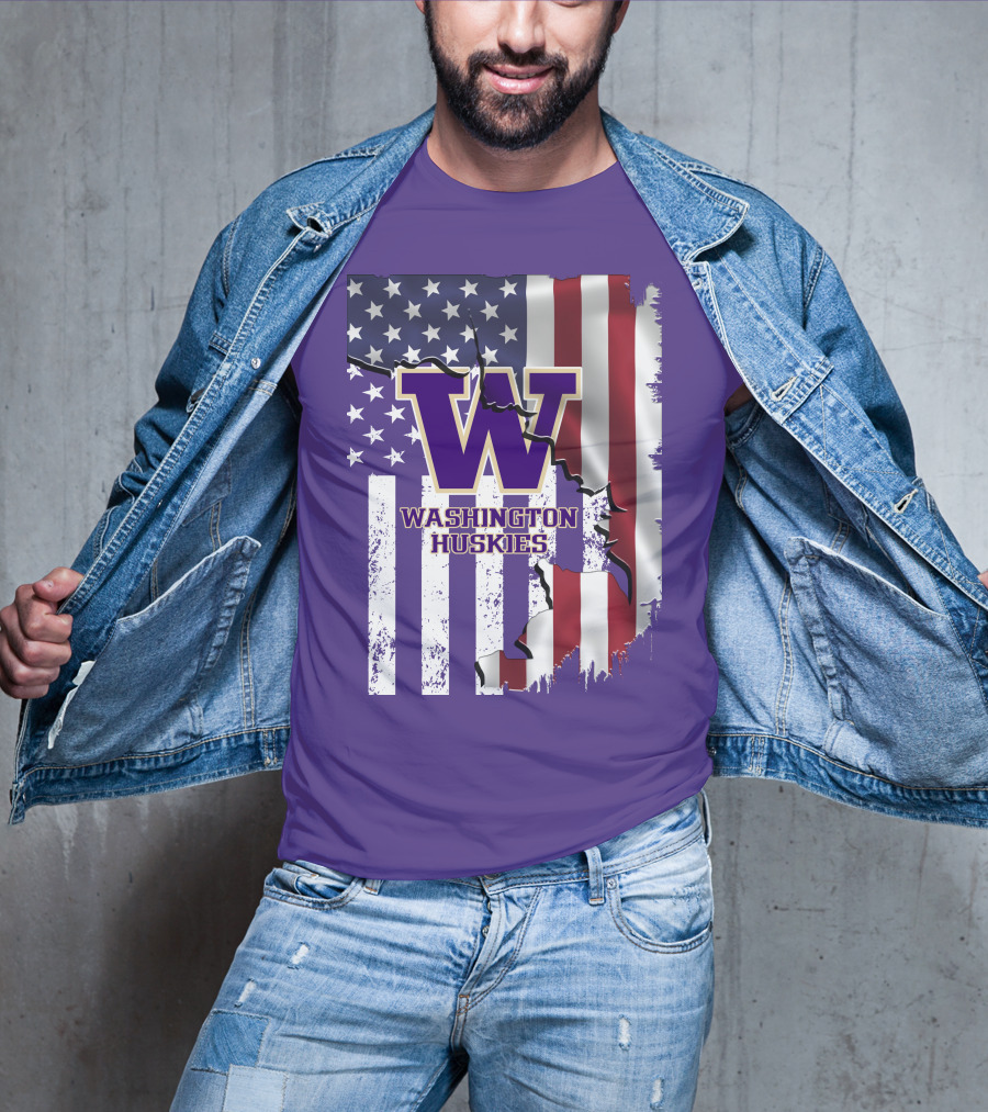 Washington Huskies W Logo American Flag T-Shirt