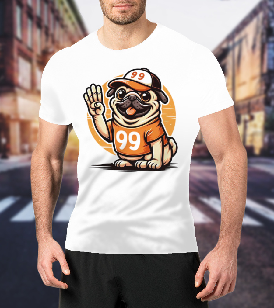99 Pug Dog Sports Cap And Jersey With Number T-Shirt
