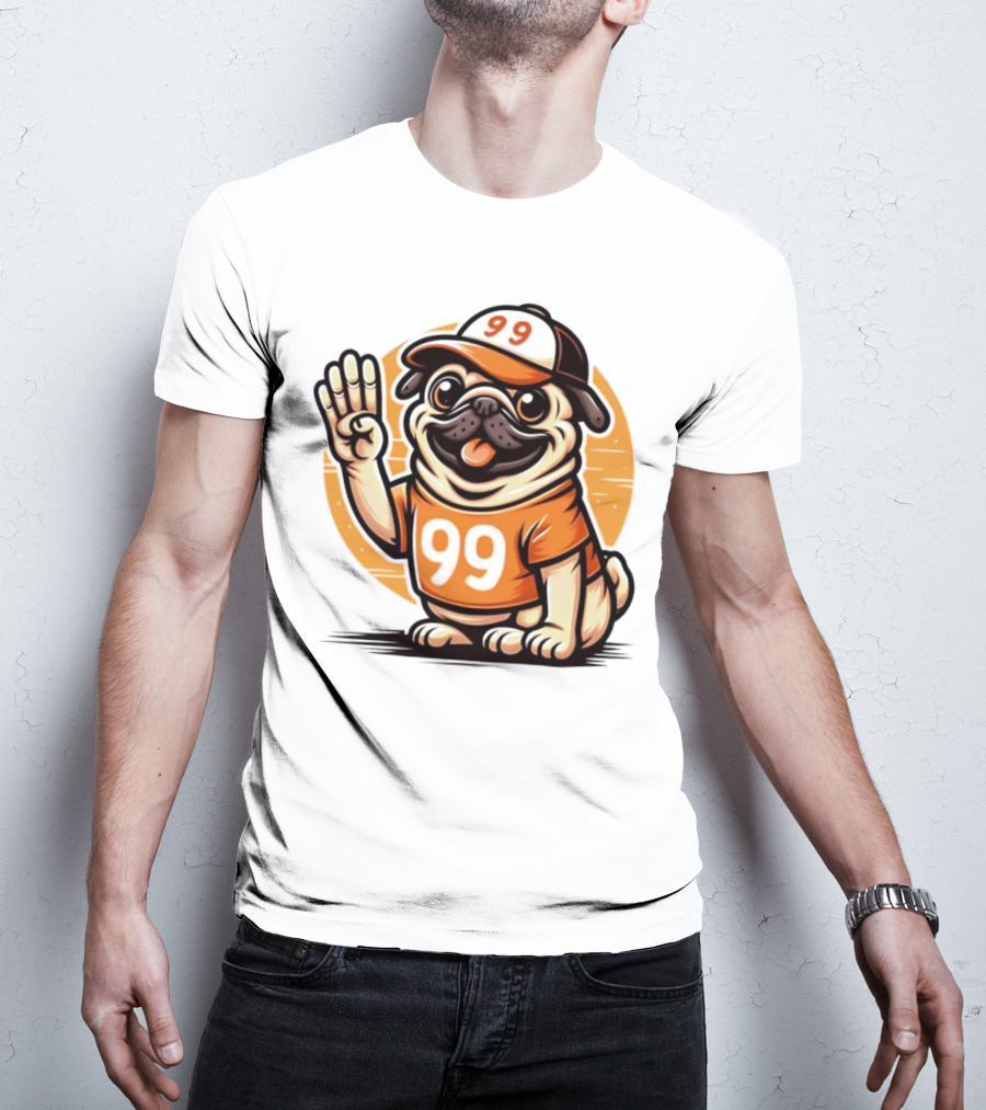 99 Pug Dog Sports Cap And Jersey With Number T-Shirt