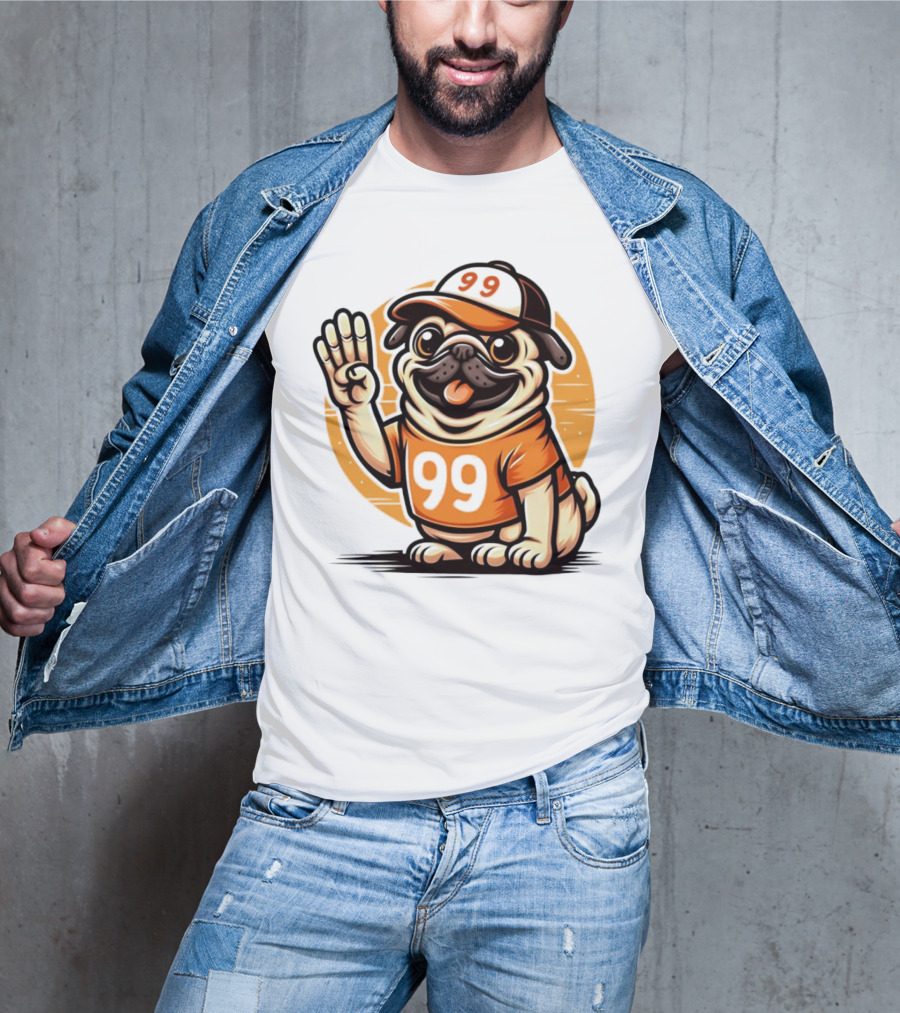 99 Pug Dog Sports Cap And Jersey With Number T-Shirt