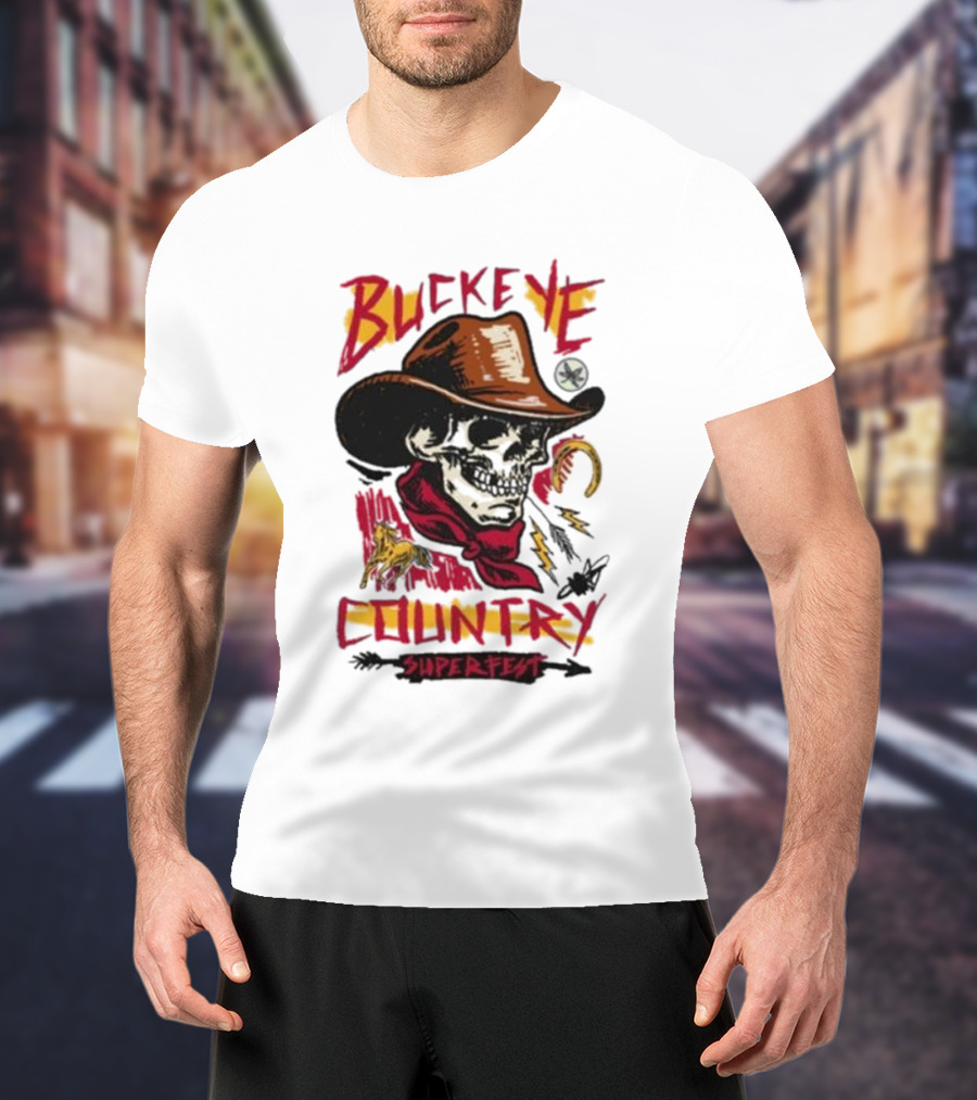 Buckeye Country Superfest Skeleton Cowboy With Horse And Lasso T-Shirt