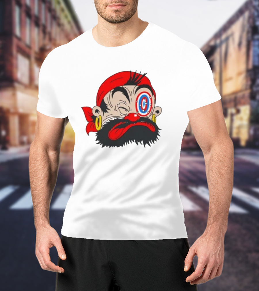Popeye The Sailor Man Bluto Sindbad Face Close-Up Red Bandana Gold Earrings T-Shirt