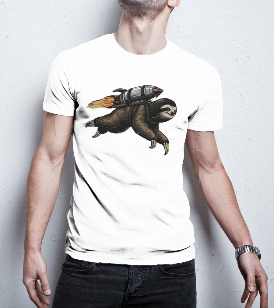 Sloth With Rocket-Powered Jetpack In Flight T-Shirt