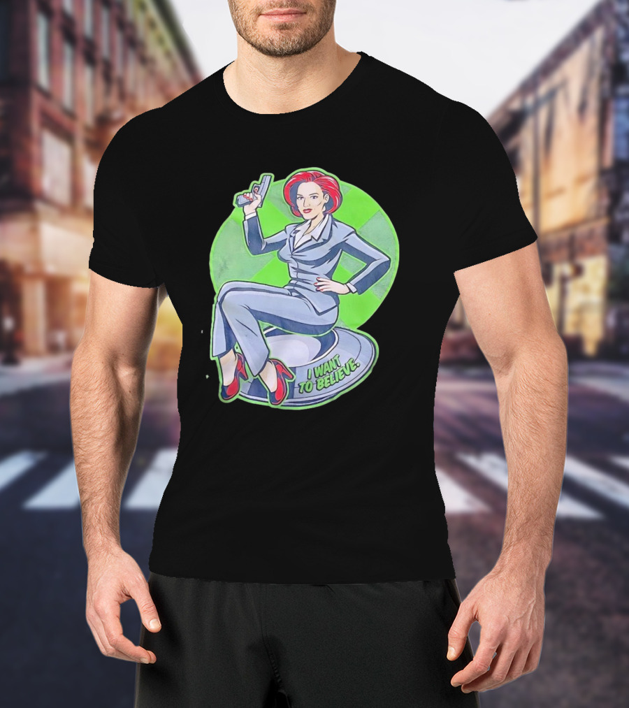 Gillian Anderson I Want To Believe Retro Cartoon Alien T-Shirt