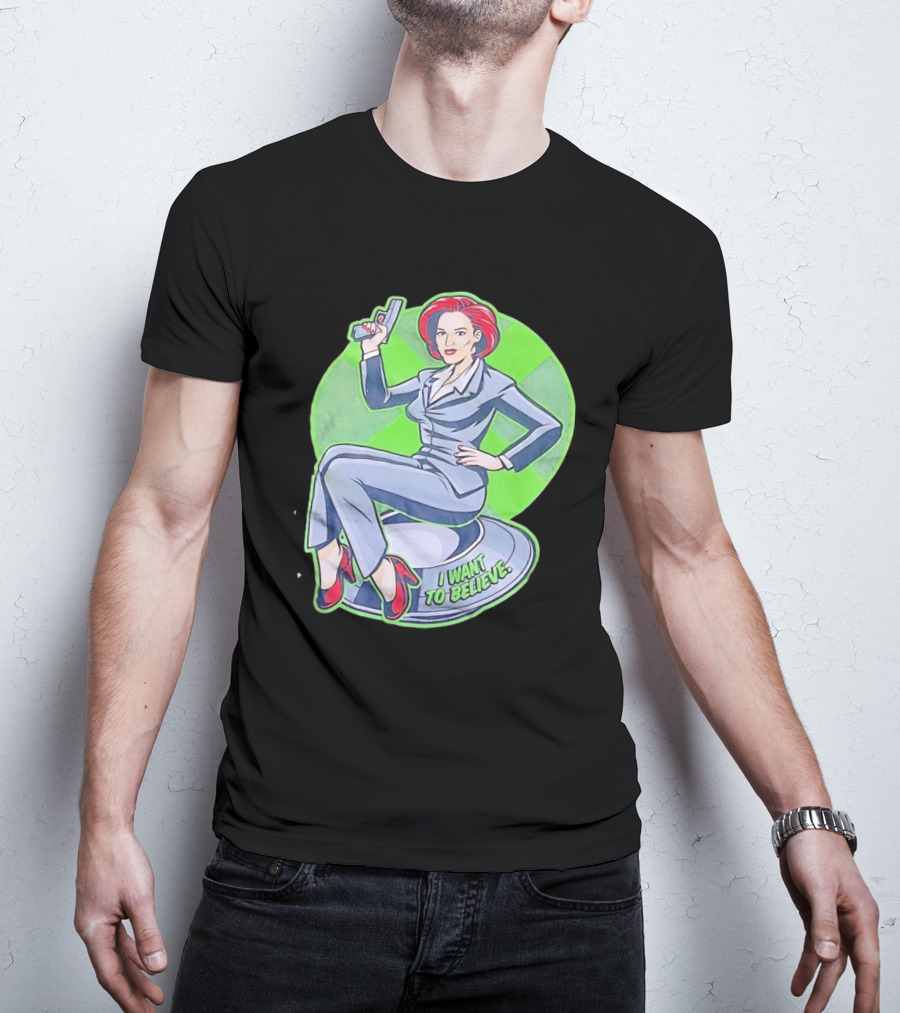 Gillian Anderson I Want To Believe Retro Cartoon Alien T-Shirt