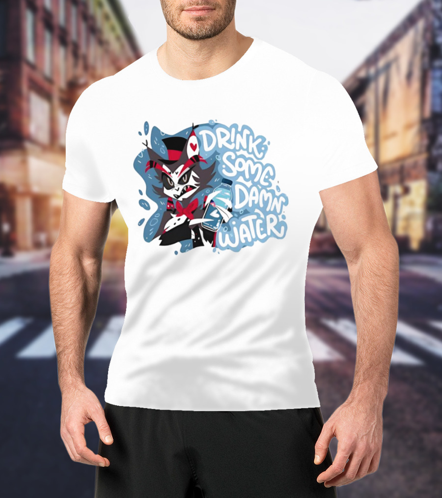 Drink Some Damn Water Wolf Holding Bottle T-Shirt