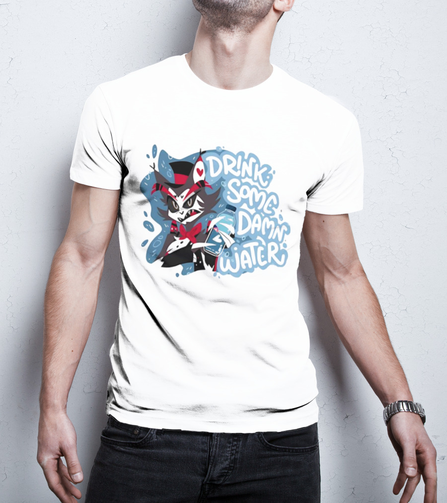 Drink Some Damn Water Wolf Holding Bottle T-Shirt
