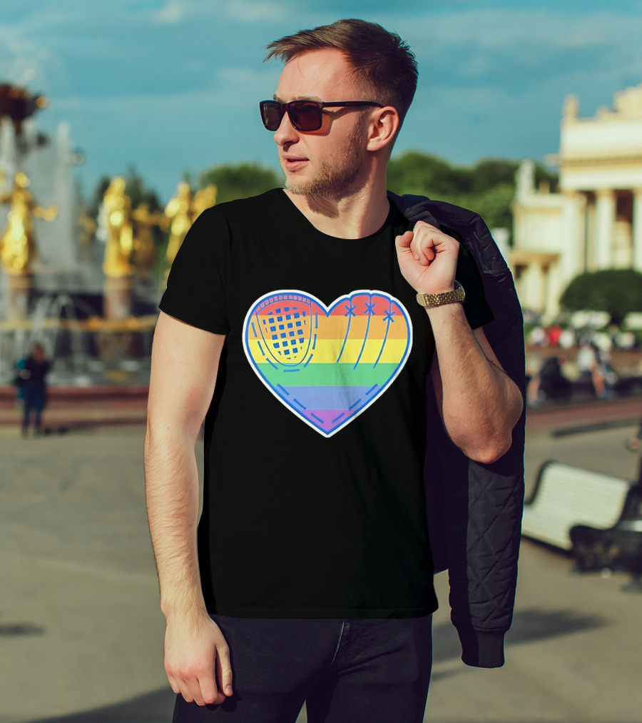 Pride Rainbow Striped Baseball Glove Heart T-Shirt