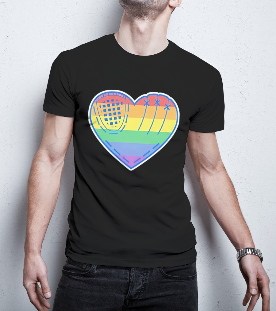 Pride Rainbow Striped Baseball Glove Heart T-Shirt