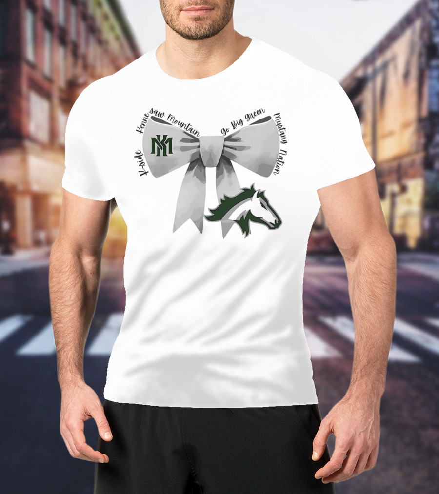 Bowtie Kennesaw Mountain Mustangs K-M Go Big Green Mustang Nation T-Shirt