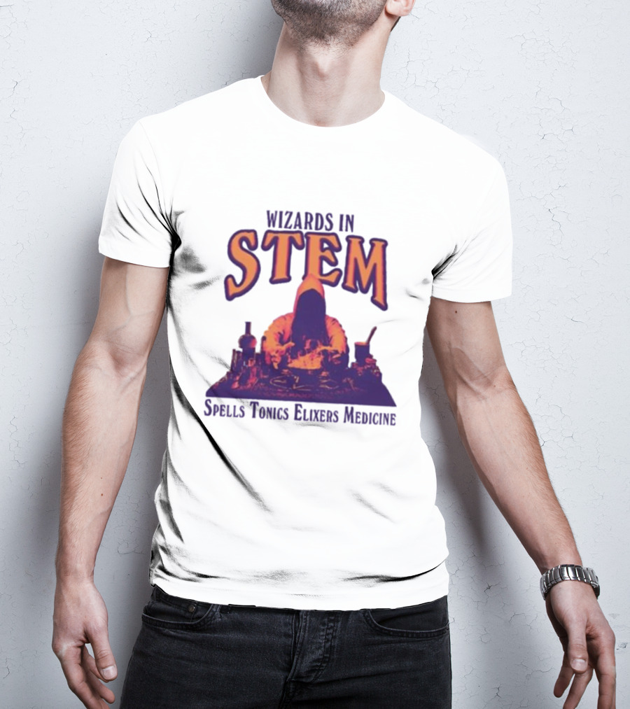 Wizards In STEM Spells Tonics Elixers Medicine Hooded Figure With Potions T-Shirt