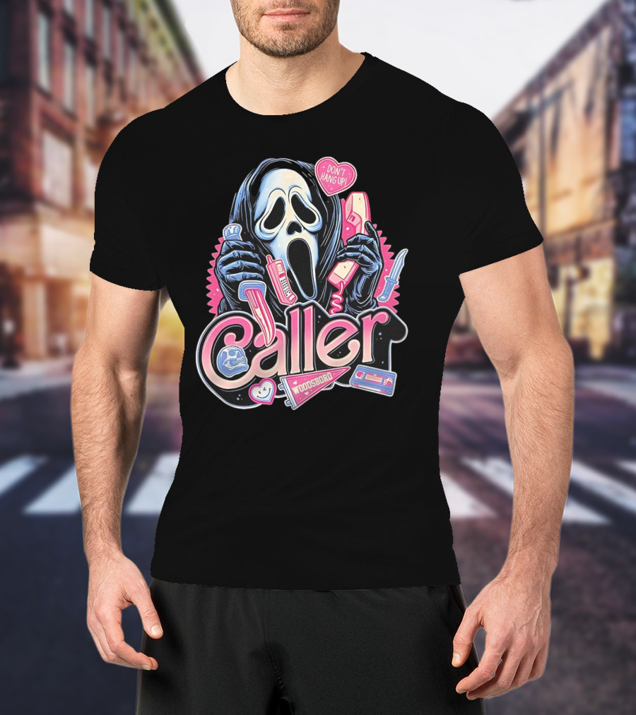 Caller Ghostface Woodsboro Don't Hang Up Pink Telephone Knife T-Shirt