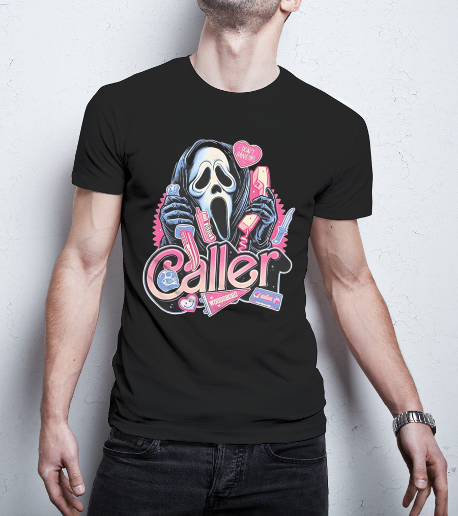 Caller Ghostface Woodsboro Don't Hang Up Pink Telephone Knife T-Shirt