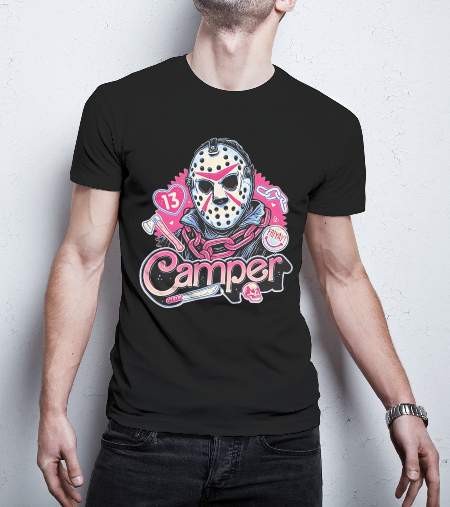 Camper 13 Jason Voorhees Mask And Chains With Ax And Knife Friyay Hearts T-Shirt